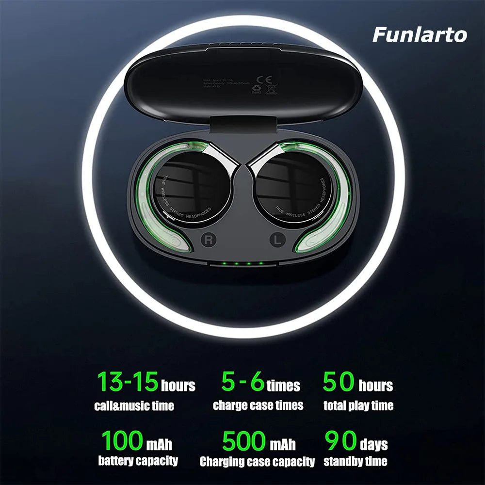TWS Wireless Headphones Not in-Ear Bluetooth Earphones Night Running Lights Headsets Reduce Noise HD CallS Earbuds Life With MIC