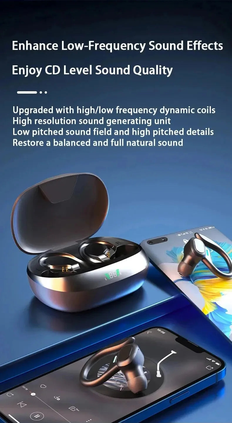 Wireless Earbuds Sport 5.3 Headphones with Noise Cancelling Mic 75H HiFi Stereo Over Ear Bud LED Display USB-C IPX6