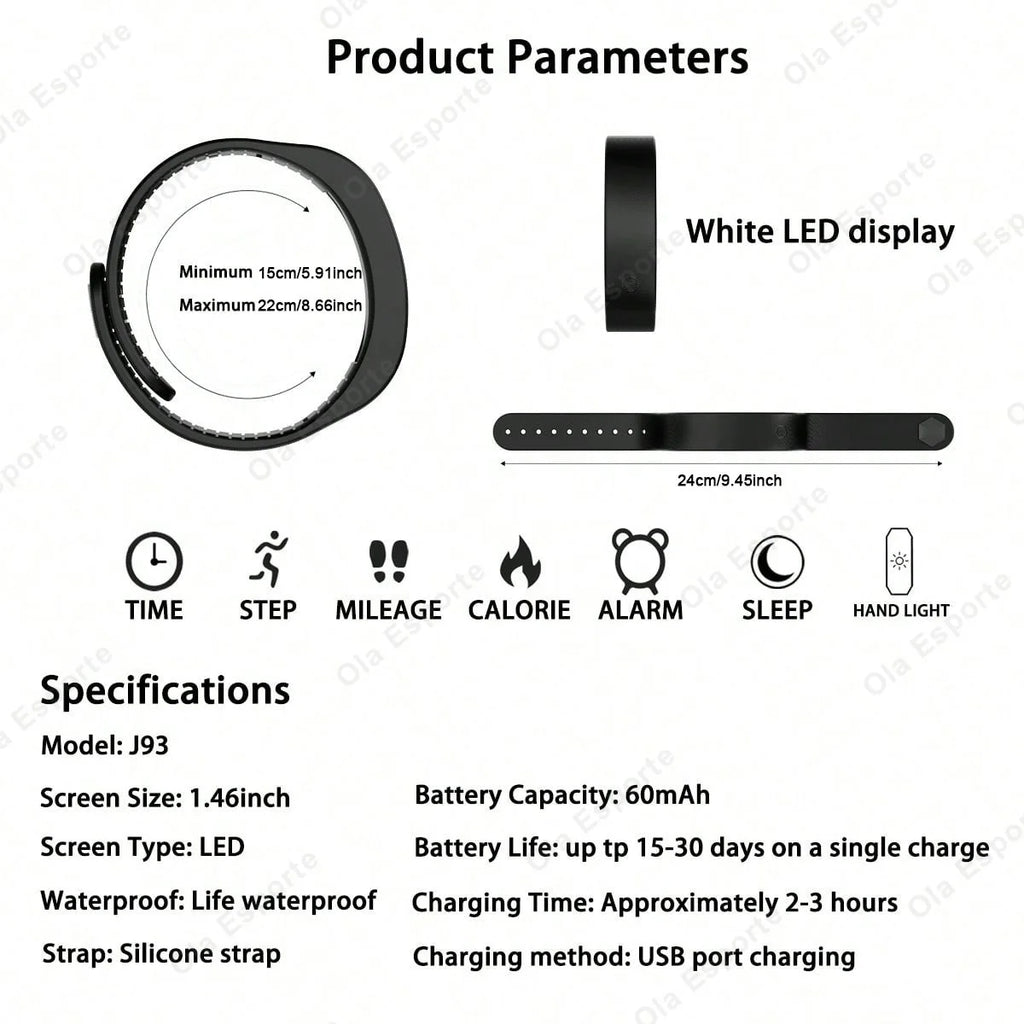 Smart Bracelet LED Digital Waterproof Smart Clock Smartband Running Pedometer Monitor Smart Band Vibration Alarm Reminder HT30