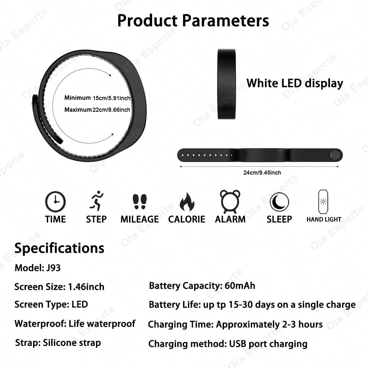Smart Bracelet LED Digital Waterproof Smart Clock Smartband Running Pedometer Monitor Smart Band Vibration Alarm Reminder HT30