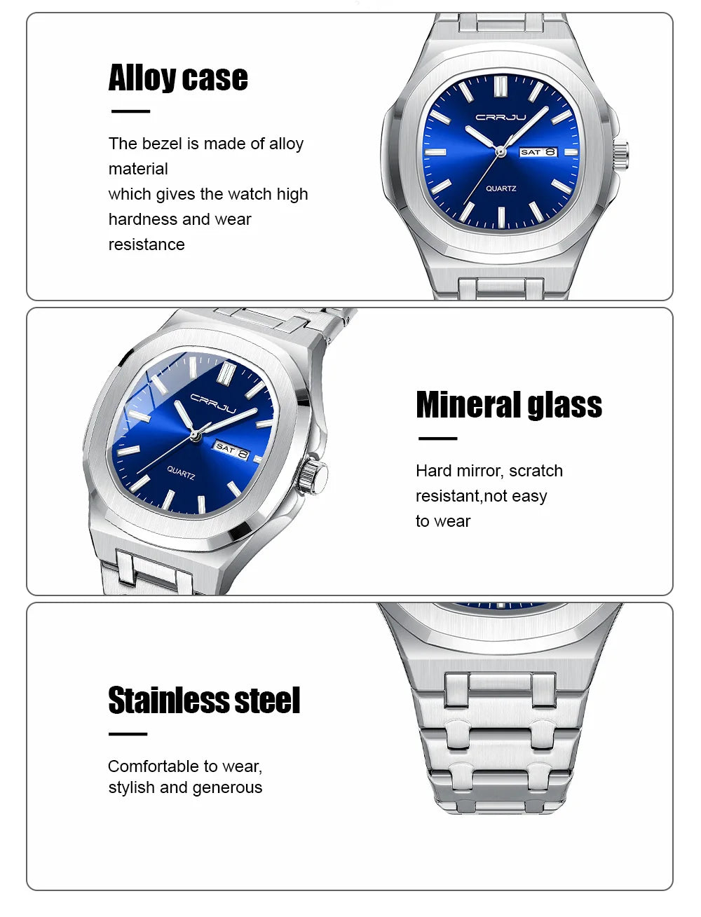 Watches for Men Analog Quartz Men's Wristwatch Luxury Casual Business Men's Watch Waterproof Stainless Steel Gift for Him