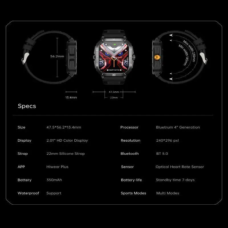 Men Sports Smart Watch 2.19'' Screen Blood Oxygen Bluetooth Talking Watch Multi Sports Modes IP67 Waterproof Outdoor Smart Watch