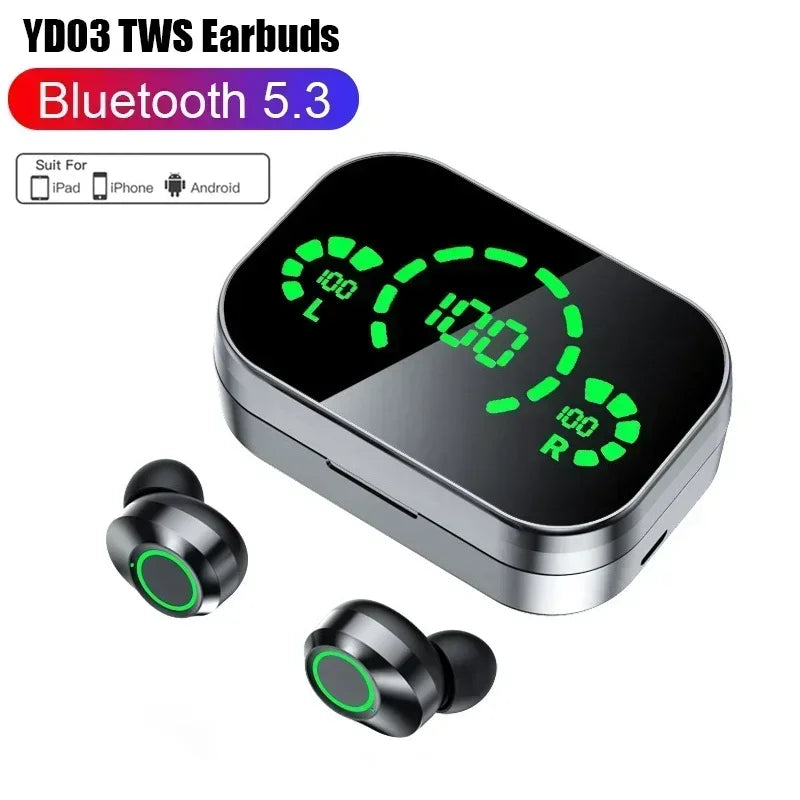 Wireless Bluetooth 5.4 Earbuds Semi-in-ear Design Endurance Battery Earphones With Mic Display Companion for Active Lifestyles