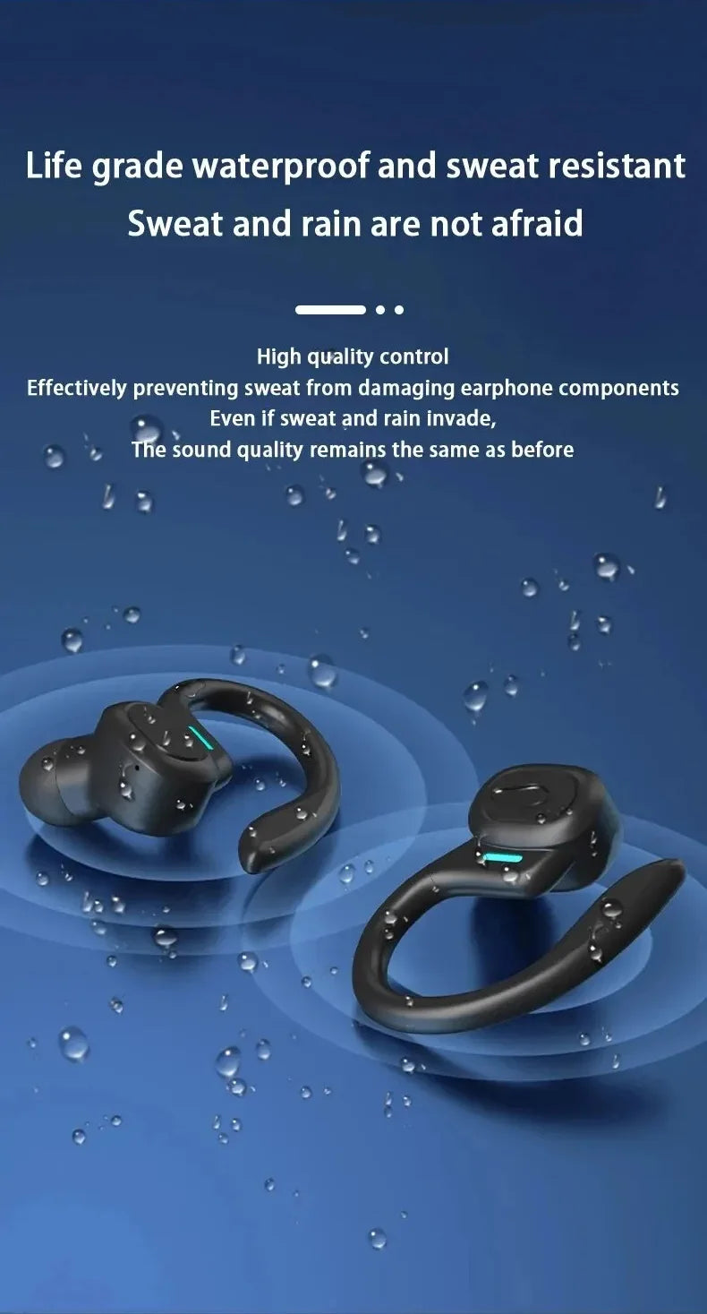 Wireless Earbuds Sport 5.3 Headphones with Noise Cancelling Mic 75H HiFi Stereo Over Ear Bud LED Display USB-C IPX6