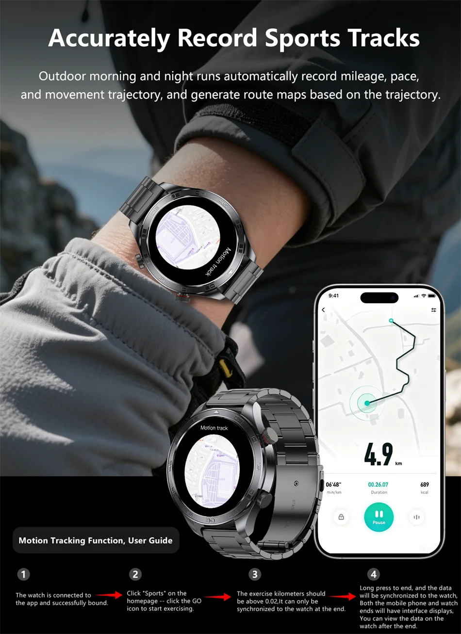 New GPS Track Smart Watch Men AMOLED Screen Outdoor Sports Fitness Heart Rate Compass IP68 Waterproof Bluetooth Call Smart Watch