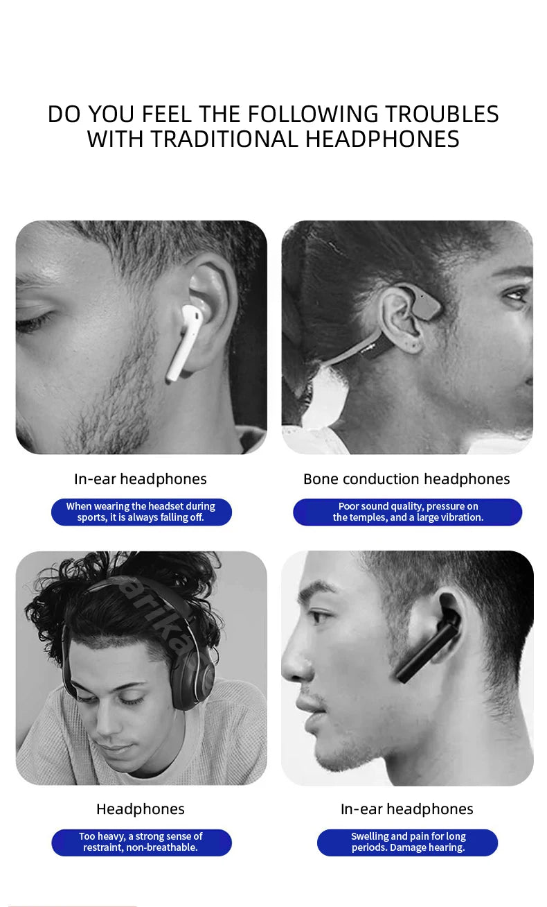 TWS Wireless Headphones Not in-Ear Bluetooth Earphones Night Running Lights Headsets Reduce Noise HD CallS Earbuds Life With MIC