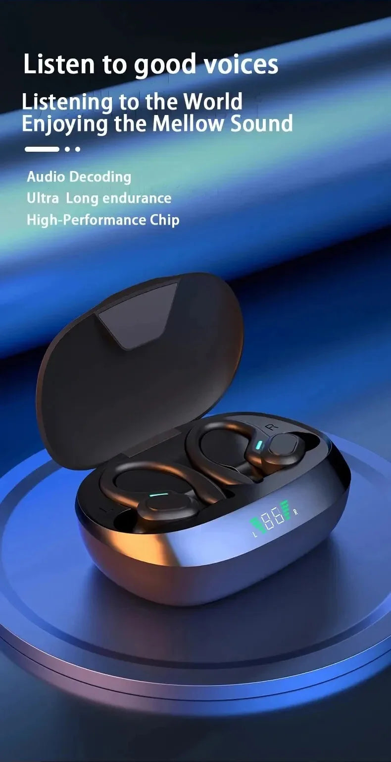 Wireless Earbuds Sport 5.3 Headphones with Noise Cancelling Mic 75H HiFi Stereo Over Ear Bud LED Display USB-C IPX6