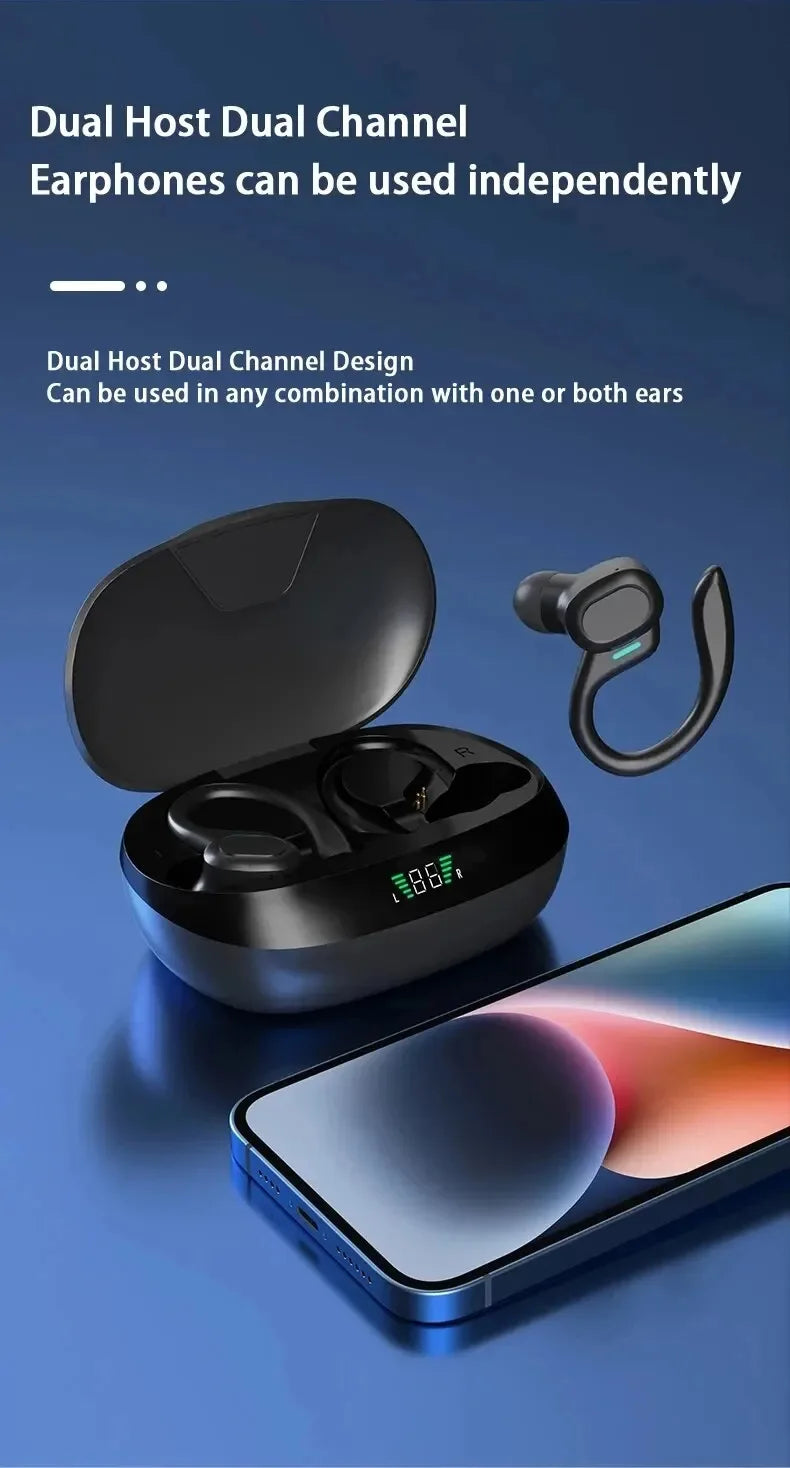 Wireless Earbuds Sport 5.3 Headphones with Noise Cancelling Mic 75H HiFi Stereo Over Ear Bud LED Display USB-C IPX6