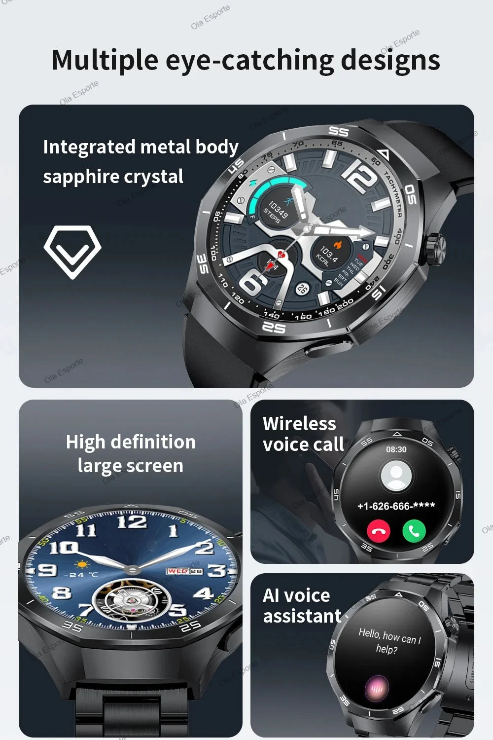 new smart watch  HD touch screen  smart notification 100+sports modes outdoor smartwatch 5ATM waterproof GPS track iPhone Ht22