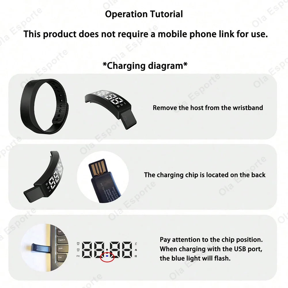 Smart Bracelet LED Digital Waterproof Smart Clock Smartband Running Pedometer Monitor Smart Band Vibration Alarm Reminder HT30