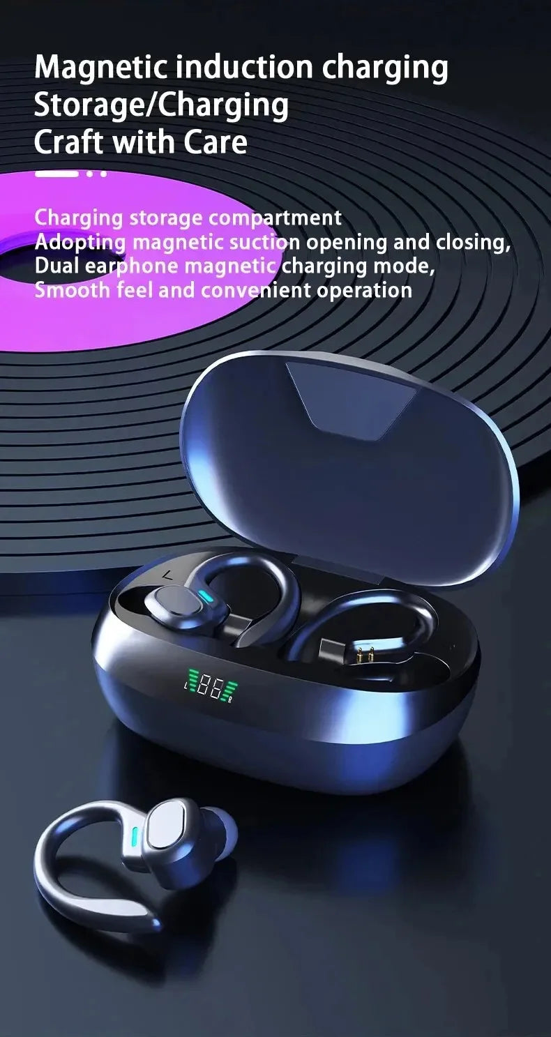 Wireless Earbuds Sport 5.3 Headphones with Noise Cancelling Mic 75H HiFi Stereo Over Ear Bud LED Display USB-C IPX6