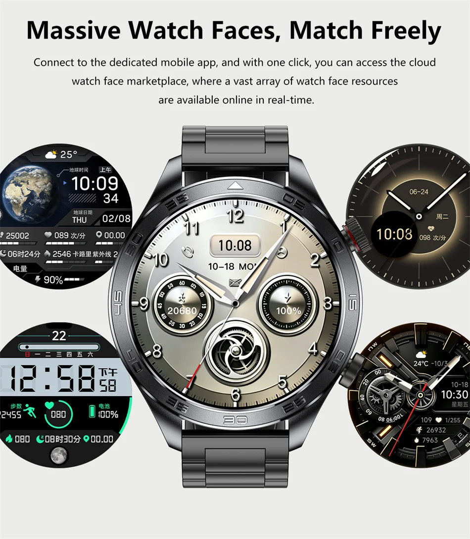 New GPS Track Smart Watch Men AMOLED Screen Outdoor Sports Fitness Heart Rate Compass IP68 Waterproof Bluetooth Call Smart Watch