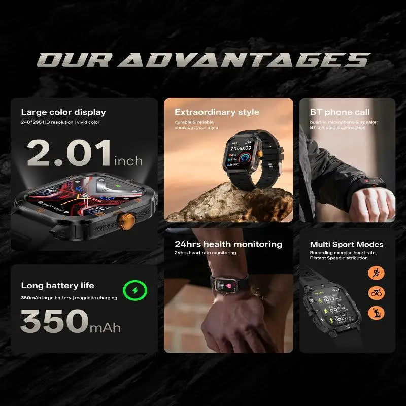 Men Sports Smart Watch 2.19'' Screen Blood Oxygen Bluetooth Talking Watch Multi Sports Modes IP67 Waterproof Outdoor Smart Watch