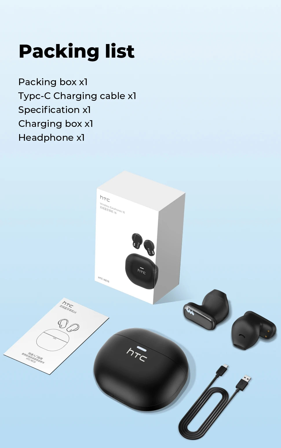 Wireless Earbuds NE16 Bluetooth 6.0 Deep Bass HiFi Stereo ENC Noise Cancelling Mic in-Ear Headphones for Sports Running